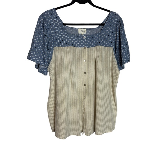 Ava James Blue Pullover Flutter Sleeve Peasant Blouse Size 1X - Picture 1 of 6